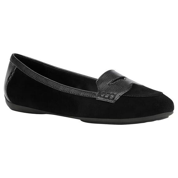 Geox Charlene Black Goat‎ Suede Leather Slip On Flat Loafers Size 38 - Picture 1 of 8